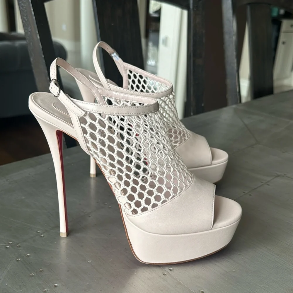 Christian Louboutin plougesta Alta leche light pink mesh leather stiletto sz 42